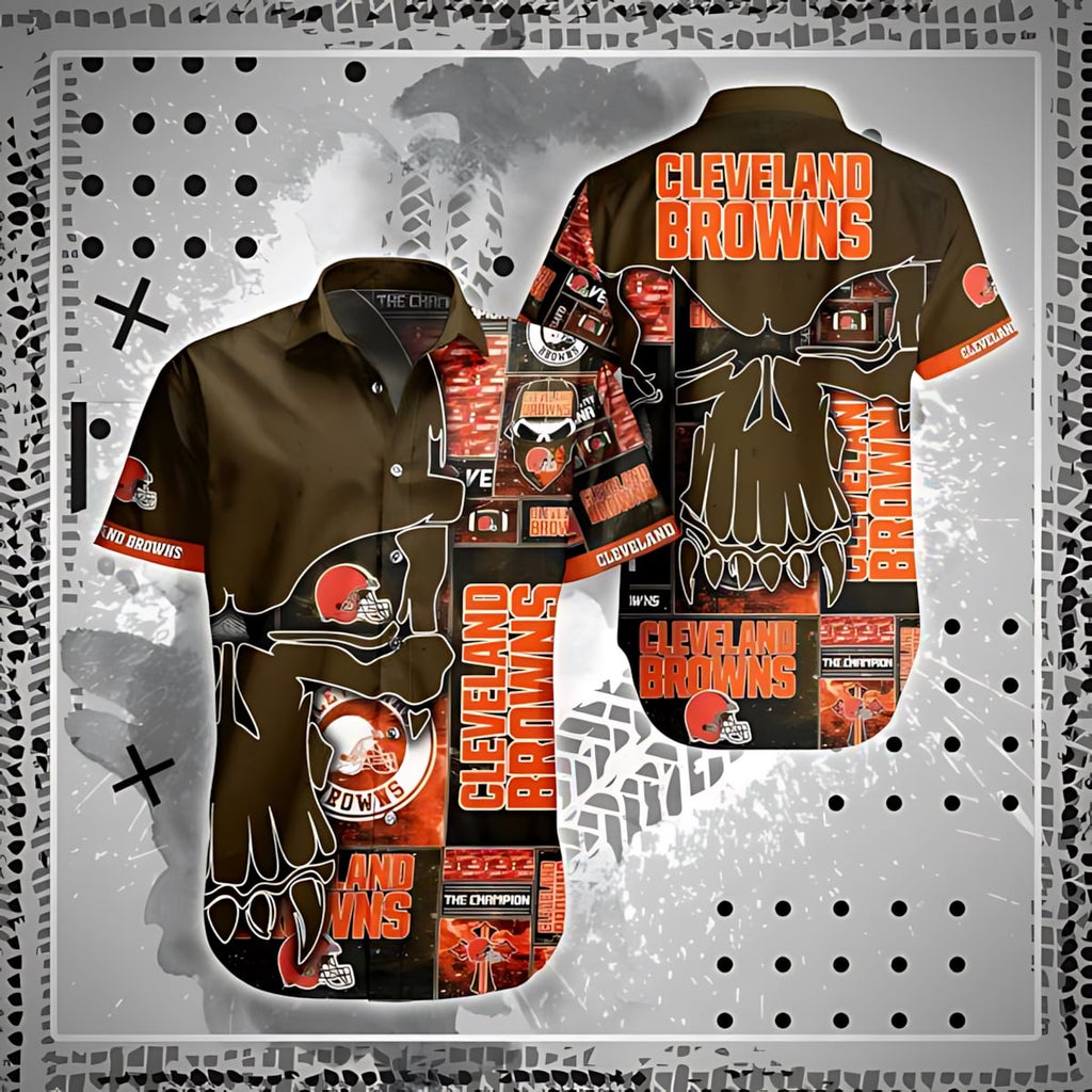 Cleveland Browns Hawaiian Skull Champion Design - Adult & Kids T-Shirts, Sweatshirts & Hoodies apparel design preview 1