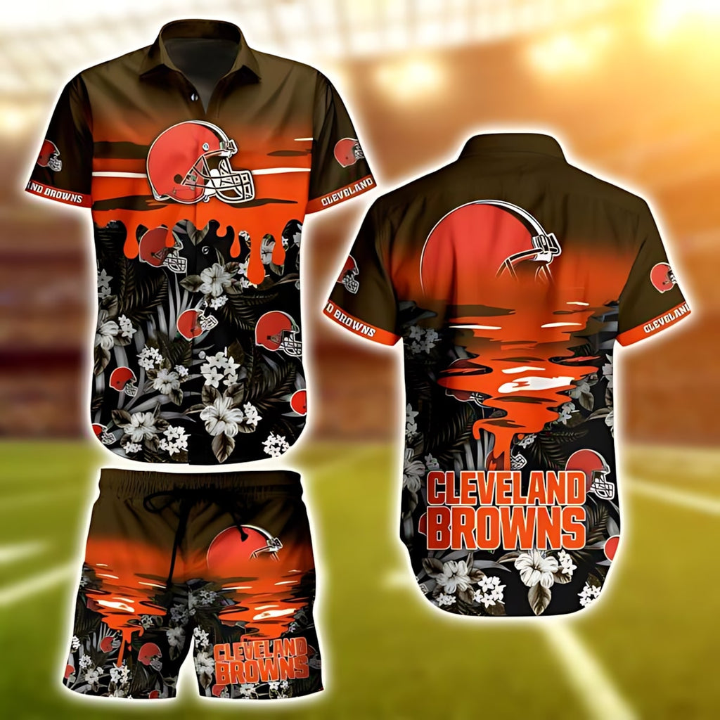 Cleveland Browns Hawaiian Sunset Drip Design 869258 - Adult & Kids T-Shirts, Sweatshirts & Hoodies apparel design preview 1