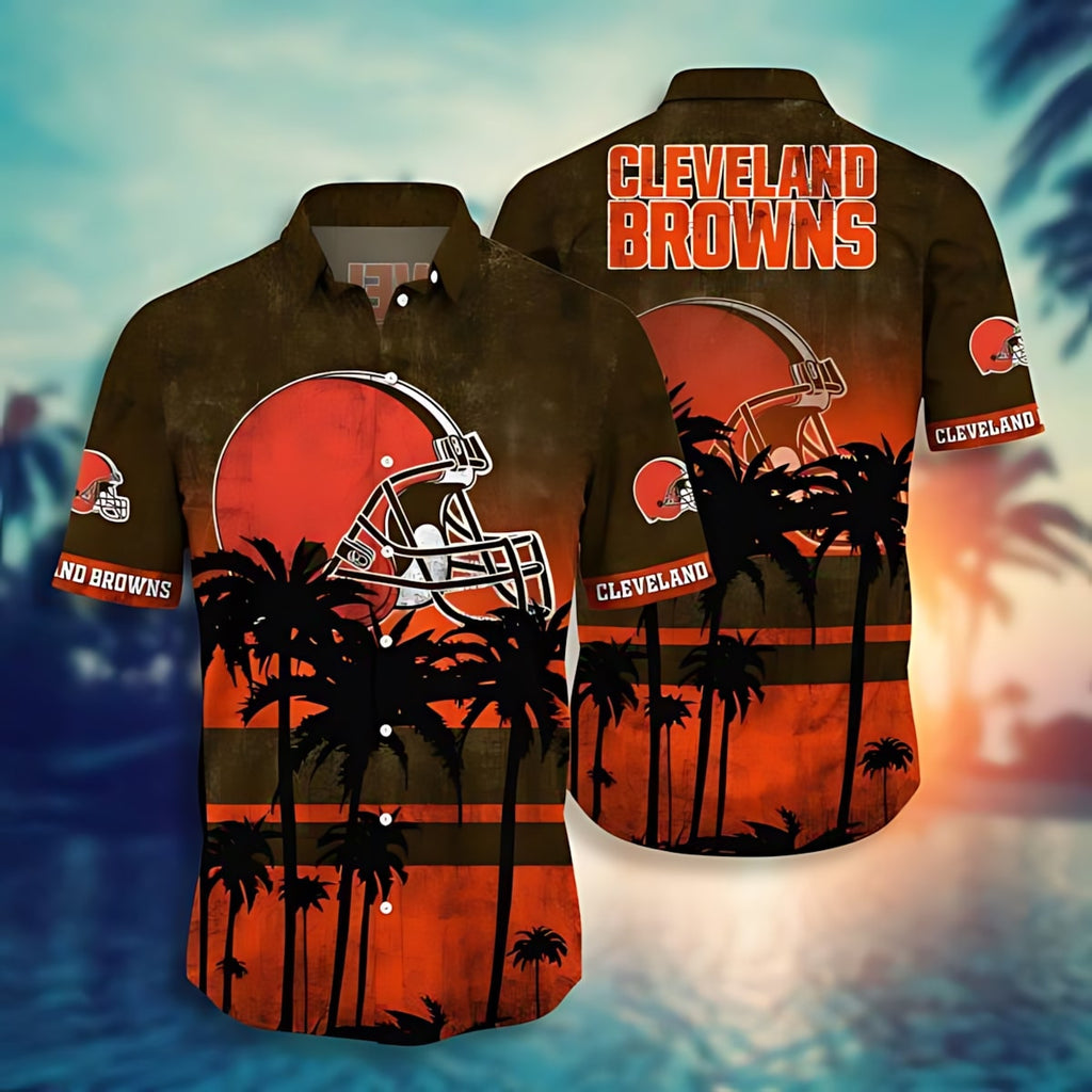 Cleveland Browns Hawaiian Sunset Palm Design 370182 - Adult & Kids T-Shirts, Sweatshirts & Hoodies apparel design preview 1