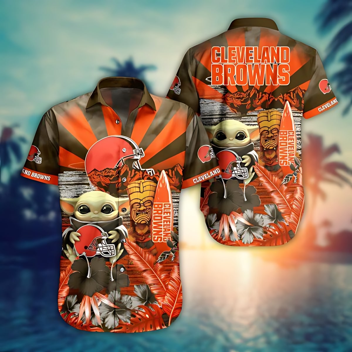 Cleveland Browns Hawaiian Tiki Time Design 441144 - Adult & Kids T-Shirts, Sweatshirts & Hoodies apparel design preview 1