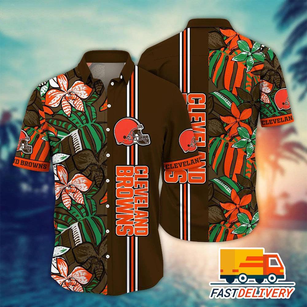 Cleveland Browns Hawaiian Tropical Burst Design - Adult & Kids T-Shirts, Sweatshirts & Hoodies apparel design preview 1