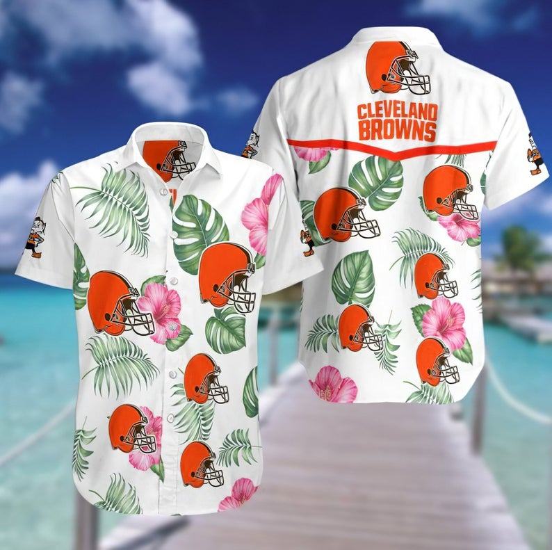 Cleveland Browns Hawaiian Tropical Hibiscus Design - Adult & Kids T-Shirts, Sweatshirts & Hoodies apparel design preview 1