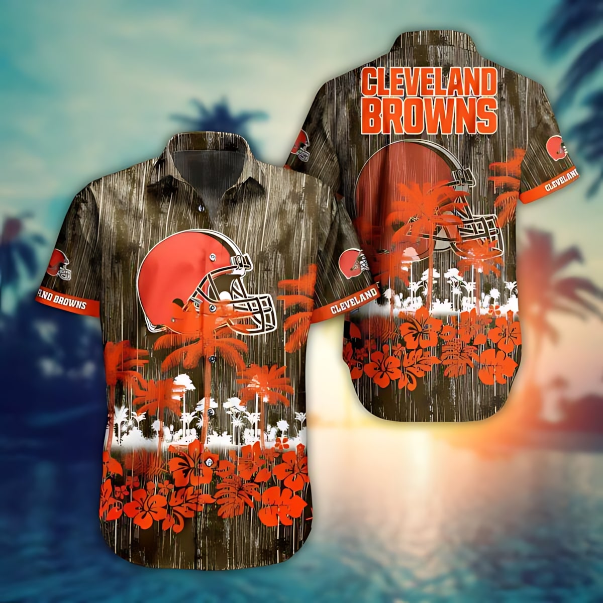 Cleveland Browns Hawaiian Tropical Palms Design - Adult & Kids T-Shirts, Sweatshirts & Hoodies apparel design preview 1