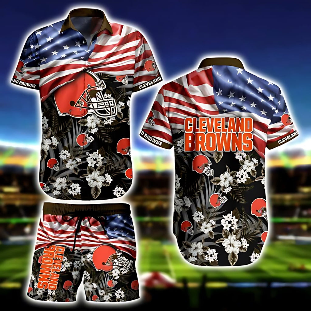 Cleveland Browns Hawaiian US Flag Stripes Design - Adult & Kids T-Shirts, Sweatshirts & Hoodies apparel design preview 1
