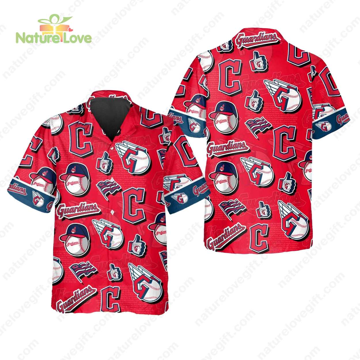 Cleveland Guardians Logo Red Hawaiian MLB Gift for - Adult & Kids T-Shirts, Sweatshirts & Hoodies apparel design preview 1