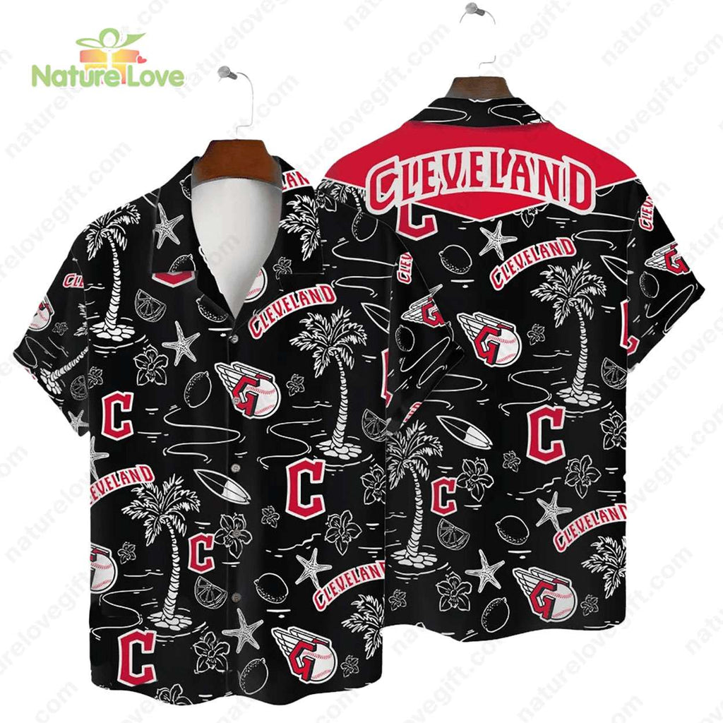 Cleveland Guardians Tropical Palms MLB Black Hawaiian - Adult & Kids T-Shirts, Sweatshirts & Hoodies apparel design preview 1