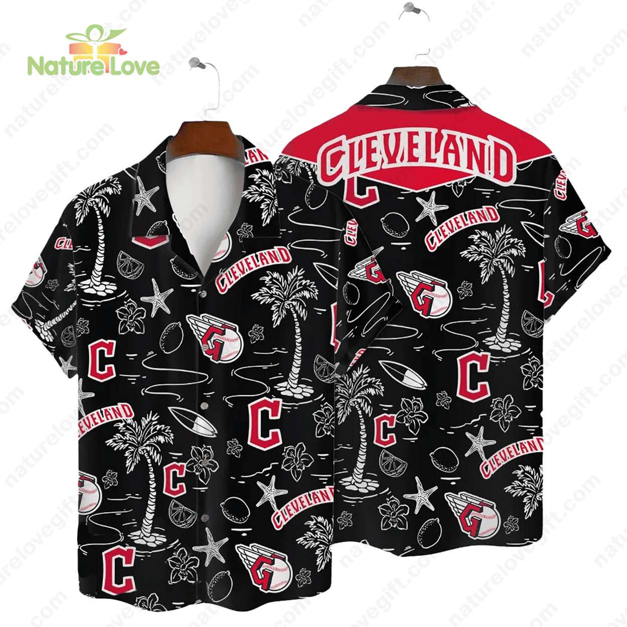 Cleveland Guardians Tropical Palms MLB Black Hawaiian - Adult & Kids T-Shirts, Sweatshirts & Hoodies apparel design preview 1