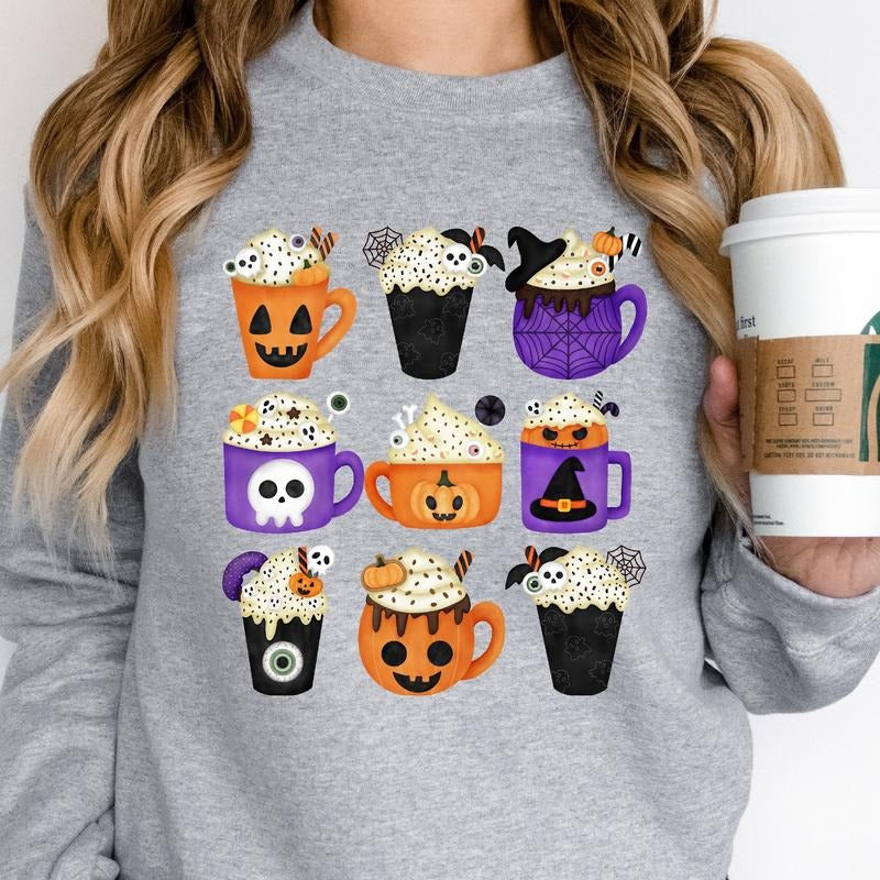 Coffee Latte Halloween Fall Pumpkin Lover Spooky - Adult & Kids T-Shirts, Sweatshirts & Hoodies apparel design preview 1