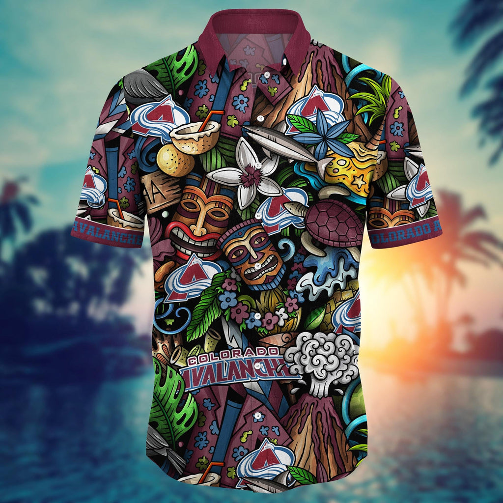 Colorado Avalanche Tiki Hawaiian 289571 - Adult & Kids T-Shirts, Sweatshirts & Hoodies apparel design preview 1