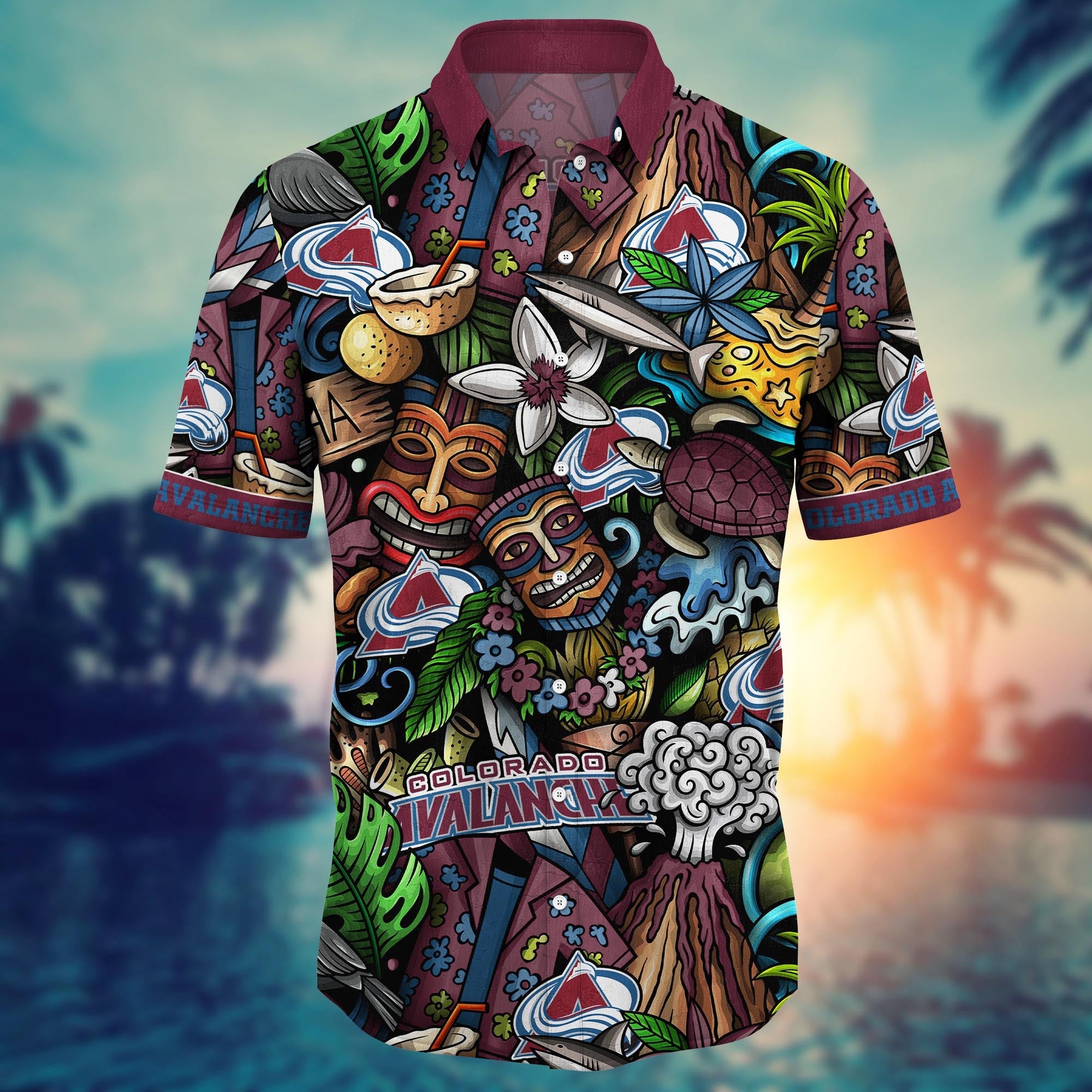 Colorado Avalanche Tiki Hawaiian 289571 - Adult & Kids T-Shirts, Sweatshirts & Hoodies apparel design preview 1
