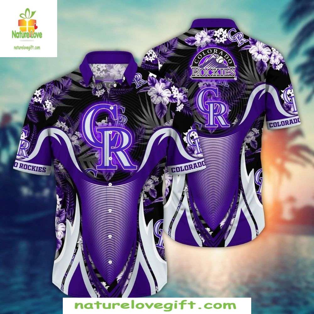 MLB Colorado Rockies Hawaiian Bold Purple Vortex - Adult & Kids T-Shirts, Sweatshirts & Hoodies apparel design preview 1