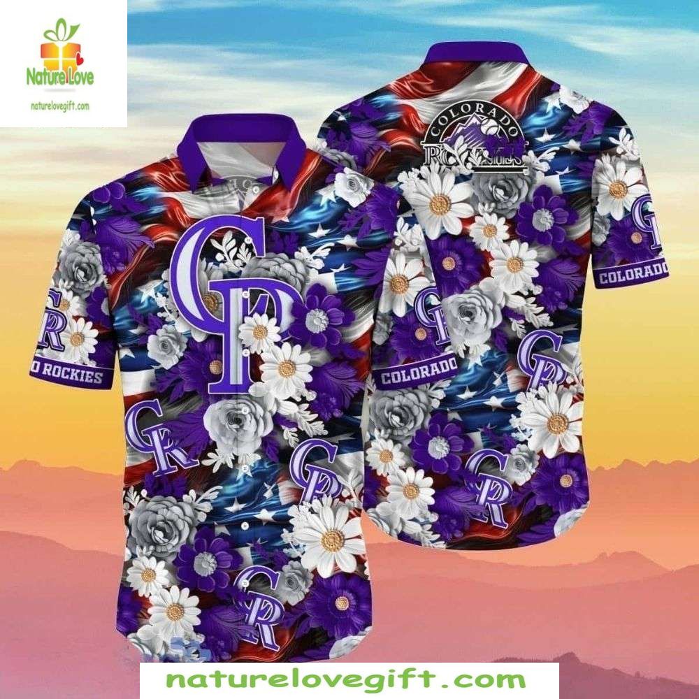 Colorado Rockies MLB Hawaiian Stylish Baseball Floral - Adult & Kids T-Shirts, Sweatshirts & Hoodies apparel design preview 1