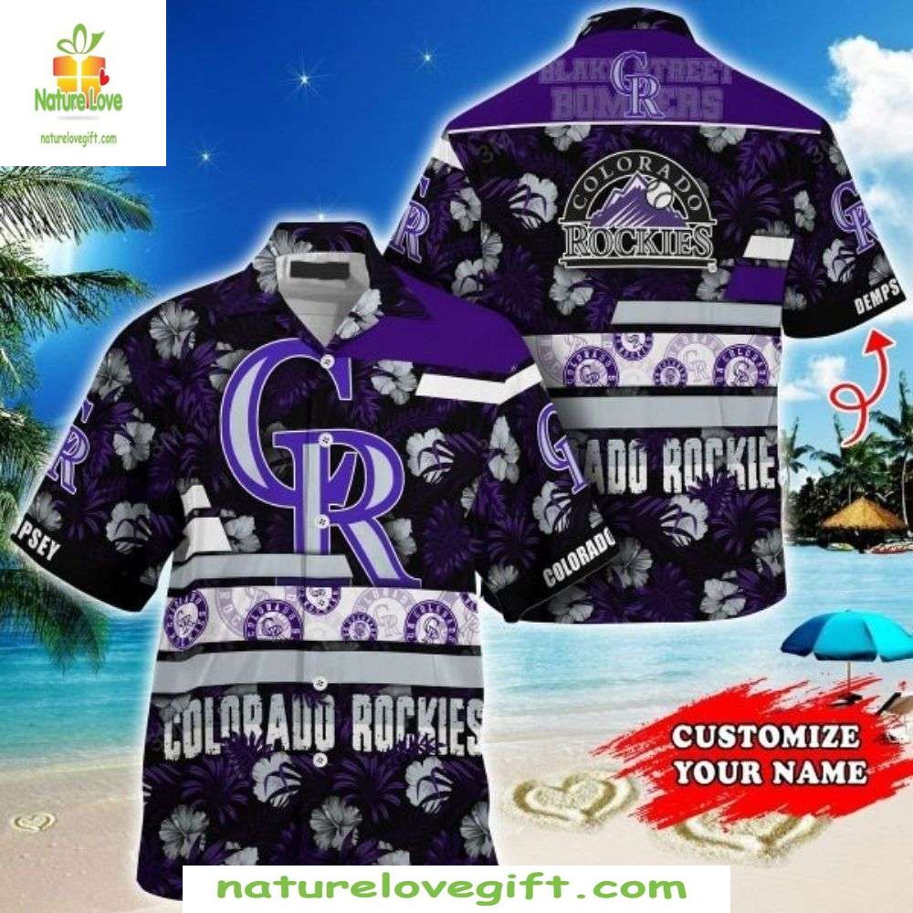 MLB Colorado Rockies Hawaiian Starry Night Hibiscus - Adult & Kids T-Shirts, Sweatshirts & Hoodies apparel design preview 1