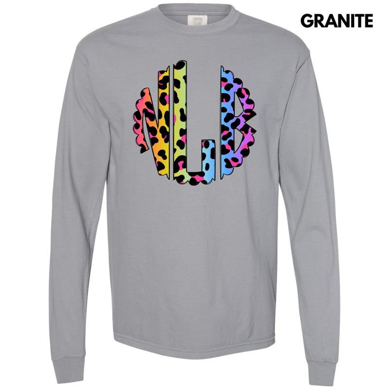 Colorful Cheetah Monogram Comfort Colors 'NLB' - Adult & Kids T-Shirts, Sweatshirts & Hoodies apparel design preview 1