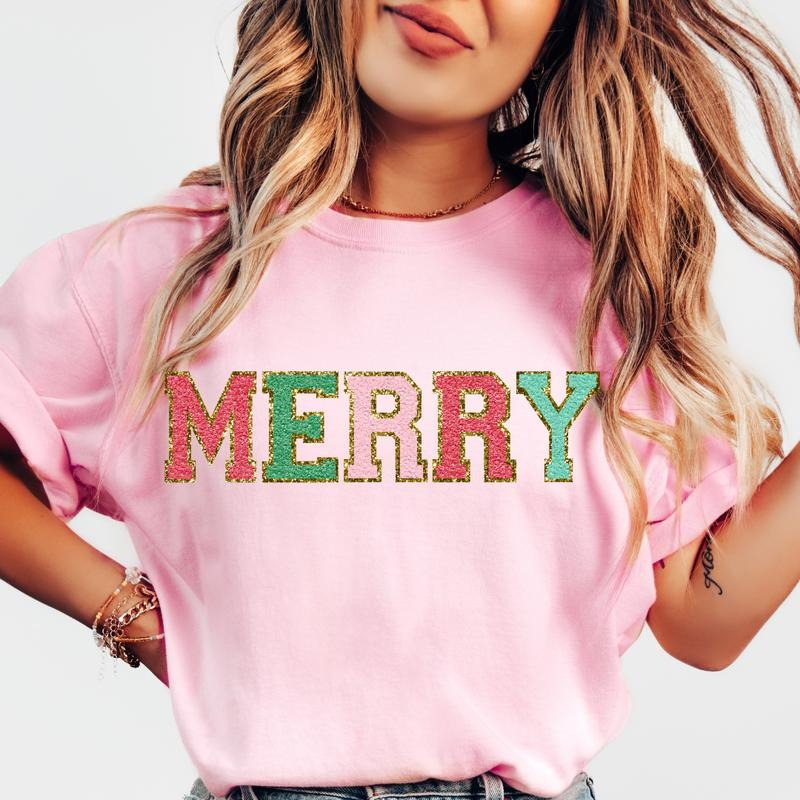Colorful Merry Faux Sparkling Festive Printed Cotton - Adult & Kids T-Shirts, Sweatshirts & Hoodies apparel design preview 1