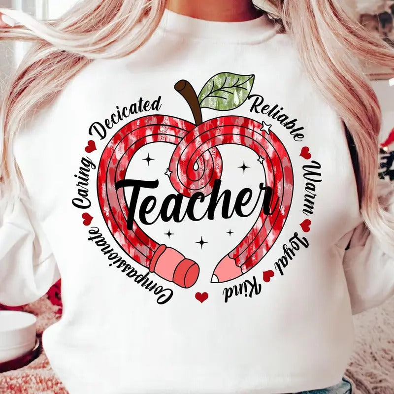 Colorful Teacher Valentine Coquette Bow Pencil - Adult & Kids T-Shirts, Sweatshirts & Hoodies apparel design preview 1