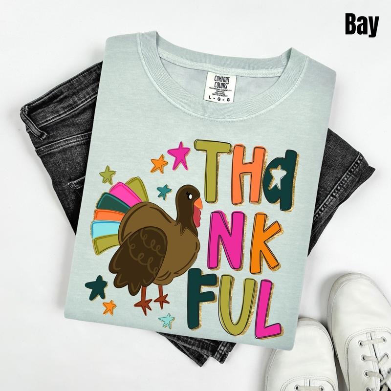 Colorful Thankful Turkey Comfort Colors 'NLB' - Adult & Kids T-Shirts, Sweatshirts & Hoodies apparel design preview 1