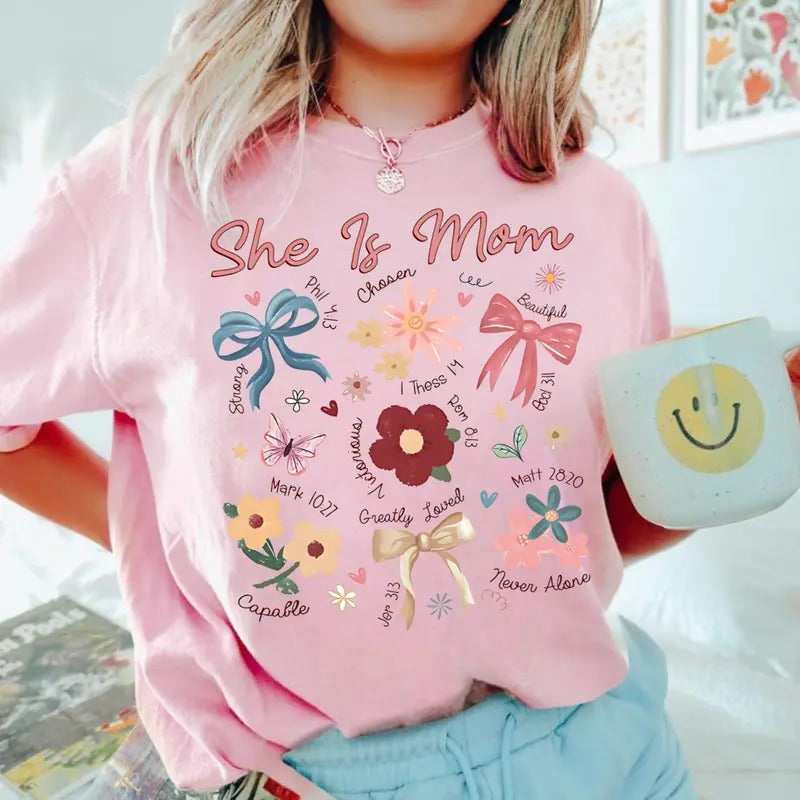 Comfort Color Boho Floral Mama She Is Mom Spring - Adult & Kids T-Shirts, Sweatshirts & Hoodies apparel design preview 1
