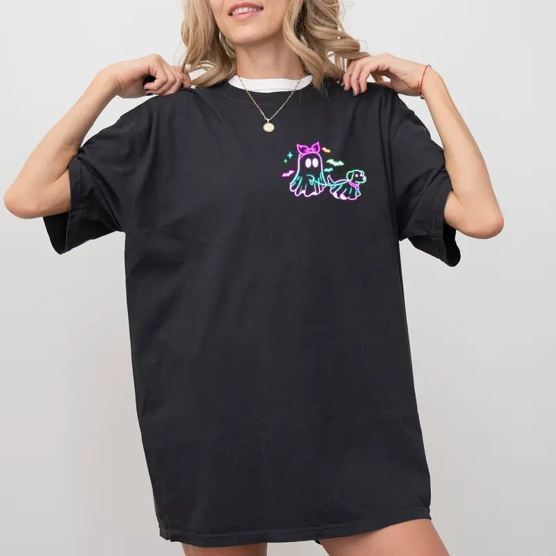 Comfort Color Halloween Neon Ghost Dog Funny Cute Boo - Adult & Kids T-Shirts, Sweatshirts & Hoodies apparel design preview 1