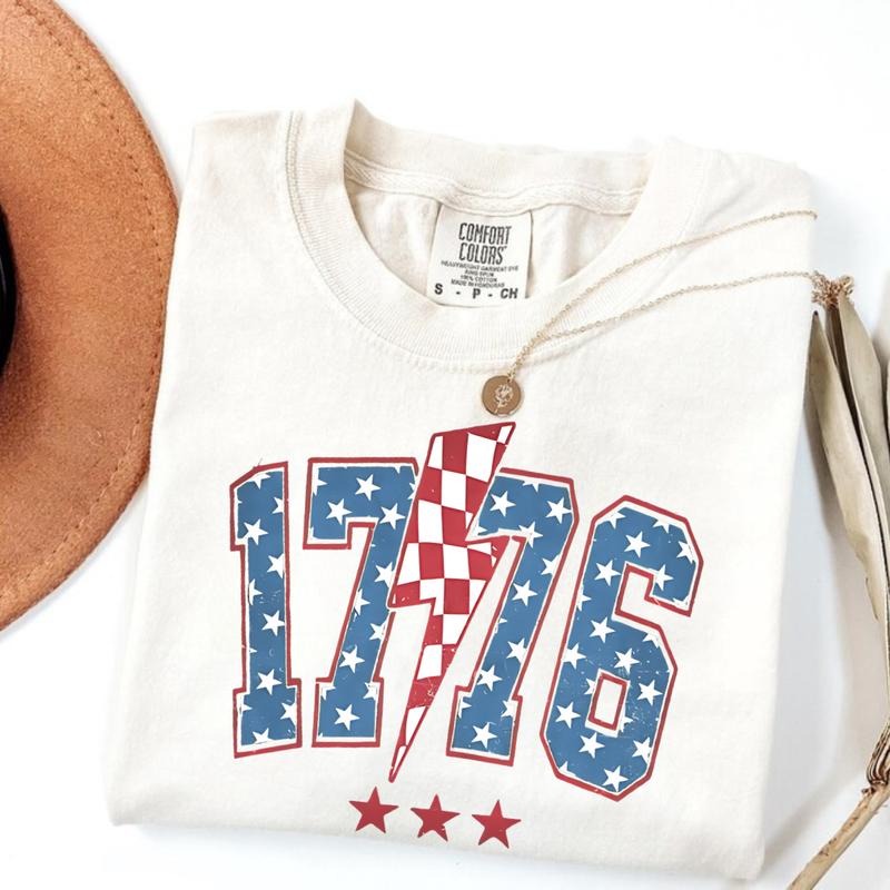 Comfort Colors 1776 Lighting 4th July USA Summer Red - Adult & Kids T-Shirts, Sweatshirts & Hoodies apparel design preview 1