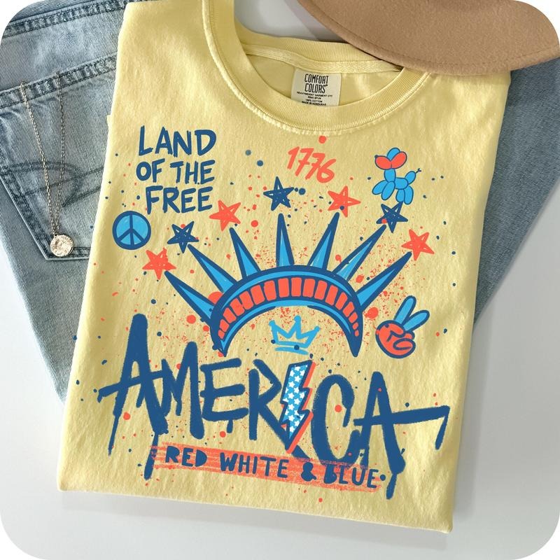 Comfort Colors 4th July Statue Liberty Graffiti - Adult & Kids T-Shirts, Sweatshirts & Hoodies apparel design preview 1
