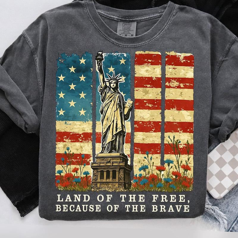 Comfort Colors 4th July Land Free Because Brave - Adult & Kids T-Shirts, Sweatshirts & Hoodies apparel design preview 1