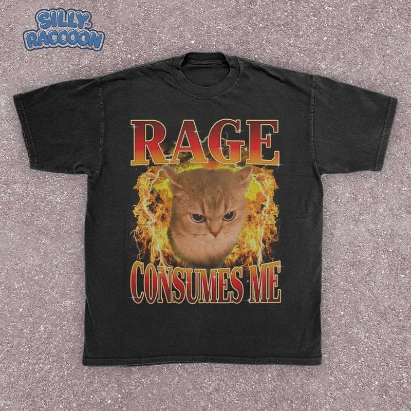 Comfort Colors Angry Cat Fire Rage Consumes Me - Adult & Kids T-Shirts, Sweatshirts & Hoodies apparel design preview 1