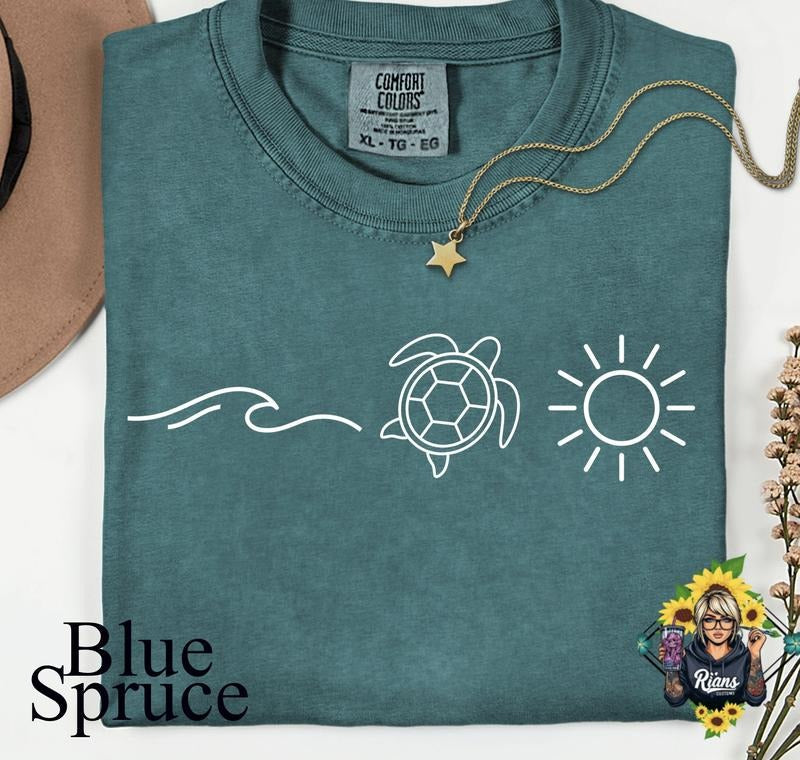 Comfort Colors Blue Spruce Ocean Themed Summer Turtle - Adult & Kids T-Shirts, Sweatshirts & Hoodies apparel design preview 1