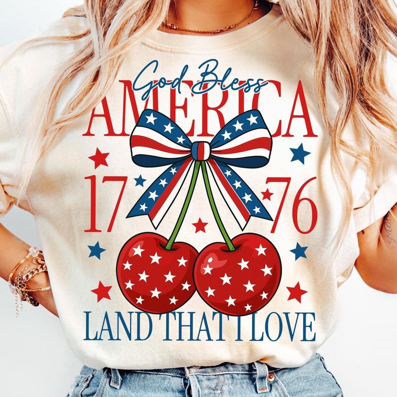 Comfort Colors Coquette America Cherries July 4th - Adult & Kids T-Shirts, Sweatshirts & Hoodies apparel design preview 1
