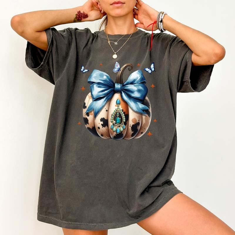 Comfort Colors Coquette Bow Leopard Pumpkin Blue - Adult & Kids T-Shirts, Sweatshirts & Hoodies apparel design preview 1