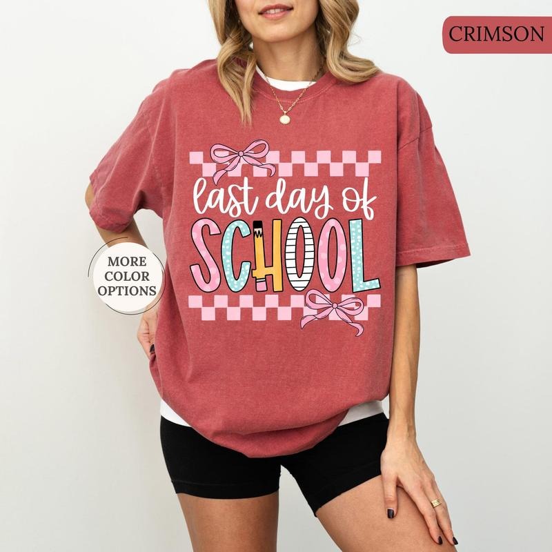 Comfort Colors Coquette Checkered Teacher Last Day - Adult & Kids T-Shirts, Sweatshirts & Hoodies apparel design preview 1