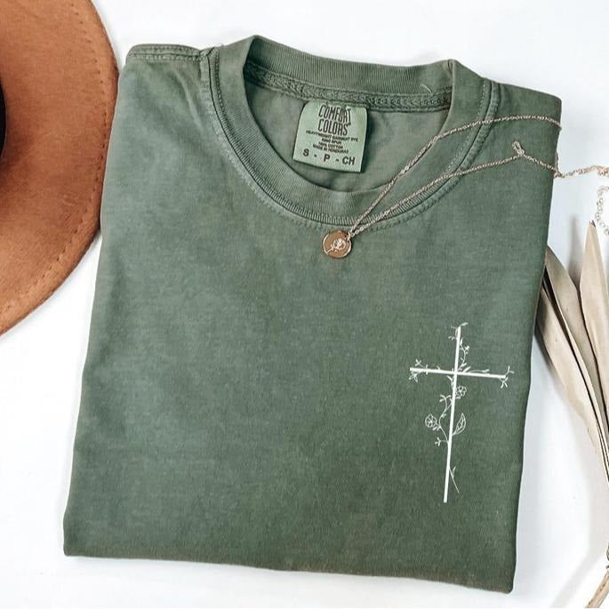 Comfort Colors Floral Cross Faith Christian Religious - Adult & Kids T-Shirts, Sweatshirts & Hoodies apparel design preview 1