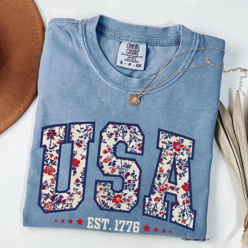 Comfort Colors Floral USA American Girl Est 1776 - Adult & Kids T-Shirts, Sweatshirts & Hoodies apparel design preview 1