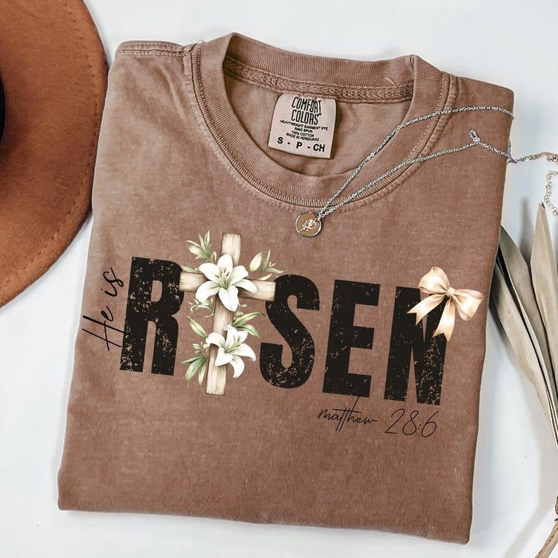 Comfort Colors He Is Risen Retro Easter Christian - Adult & Kids T-Shirts, Sweatshirts & Hoodies apparel design preview 1
