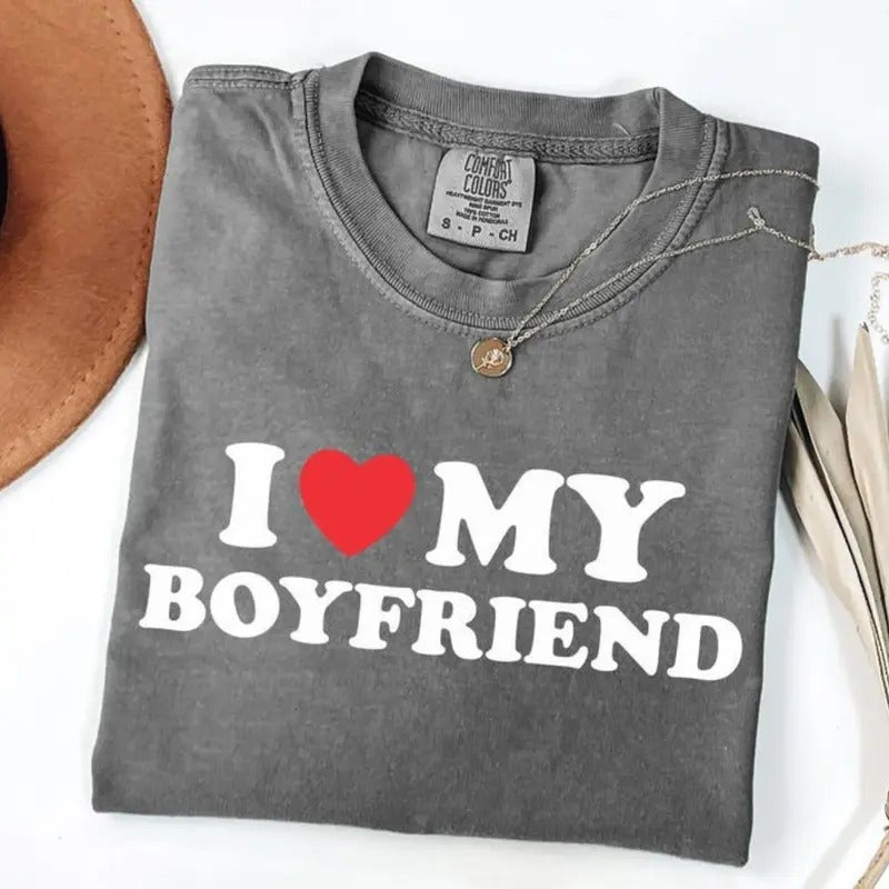 Comfort Colors I Love My Boyfriend Heart Couple - Adult & Kids T-Shirts, Sweatshirts & Hoodies apparel design preview 1