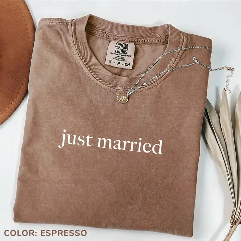 Comfort Colors Just Married Honeymoon Bridal Party - Adult & Kids T-Shirts, Sweatshirts & Hoodies apparel design preview 1