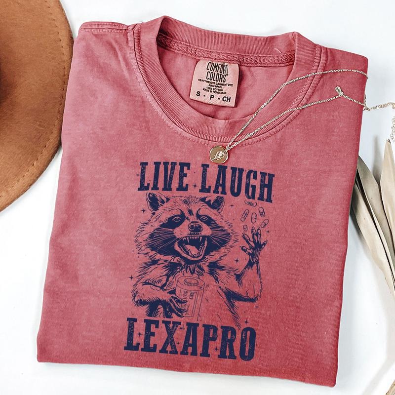 Comfort Colors Live Laugh Lexapro Funny Raccoon - Adult & Kids T-Shirts, Sweatshirts & Hoodies apparel design preview 1