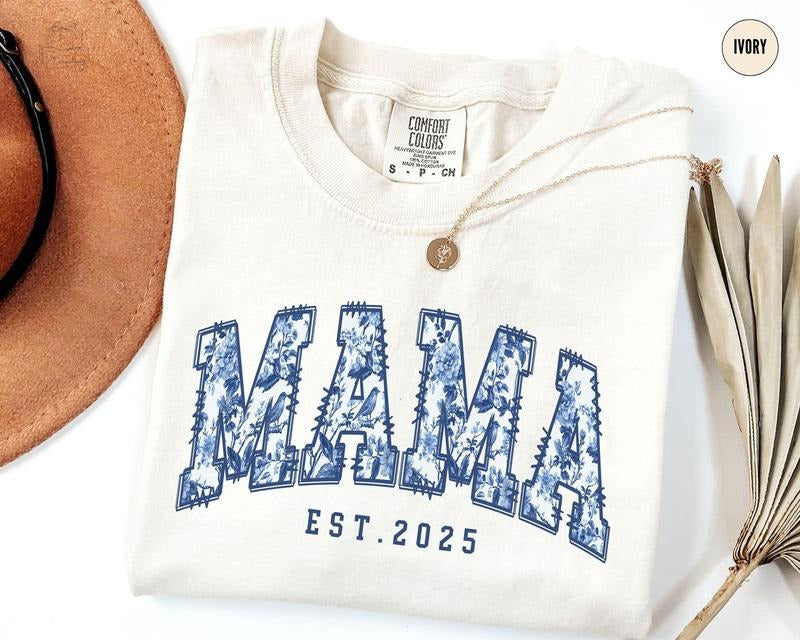 Comfort Colors Mama Est. Toile De Jouy Custom - Adult & Kids T-Shirts, Sweatshirts & Hoodies apparel design preview 1
