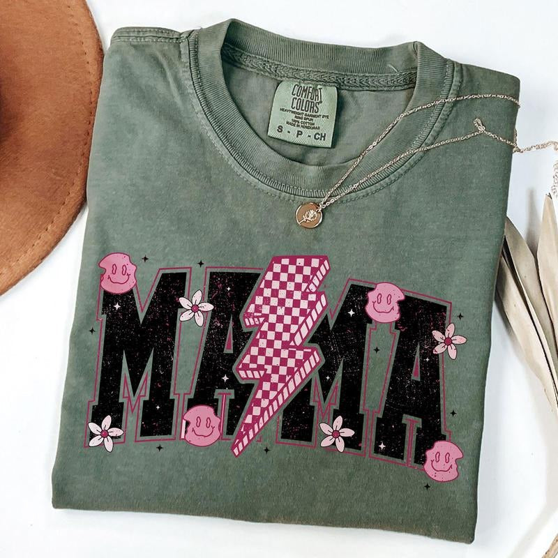 Comfort Colors Mama Lightning Bolt Mom Life Floral - Adult & Kids T-Shirts, Sweatshirts & Hoodies apparel design preview 1