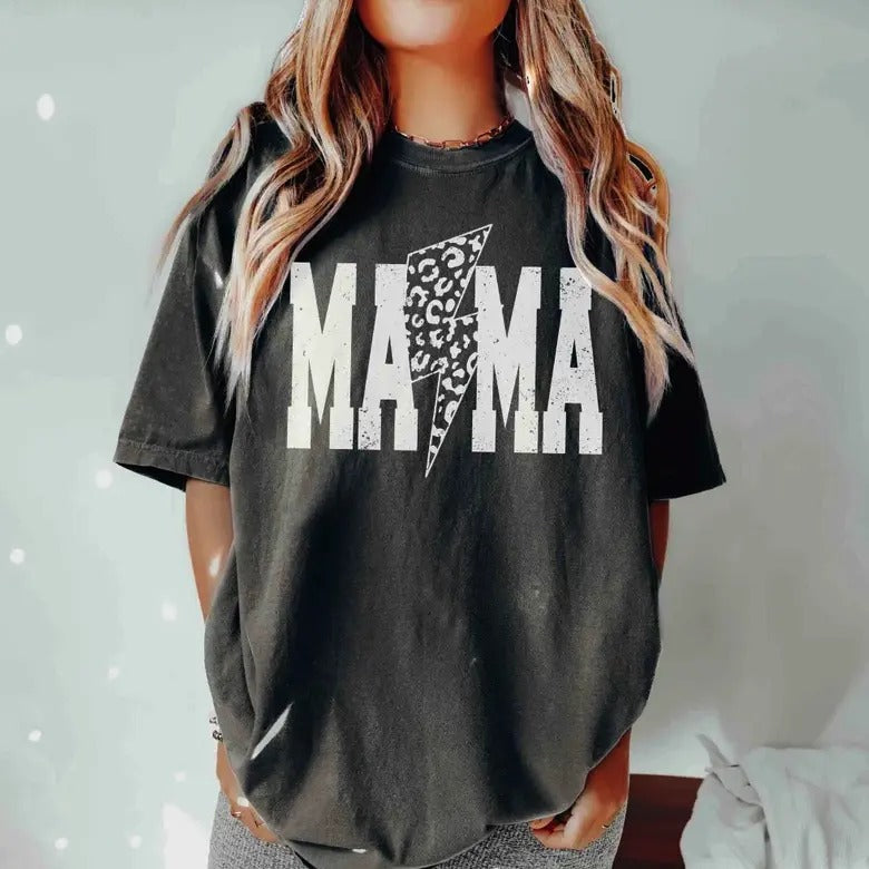 Comfort Colors Mama Lightning Bolt 90s Retro Varsity - Adult & Kids T-Shirts, Sweatshirts & Hoodies apparel design preview 1