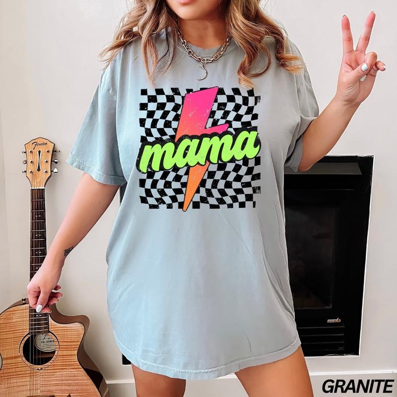 Comfort Colors Neon Mama Checkered Lightning Bolt - Adult & Kids T-Shirts, Sweatshirts & Hoodies apparel design preview 1