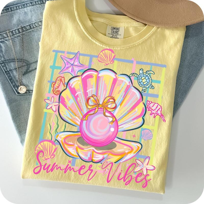 Comfort Colors Pearl Seashell Clam Bow Summer - Adult & Kids T-Shirts, Sweatshirts & Hoodies apparel design preview 1
