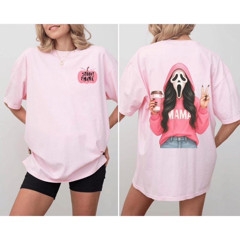 Comfort Colors Pink Spooky Mama Matching Halloween 2 - Adult & Kids T-Shirts, Sweatshirts & Hoodies apparel design preview 1