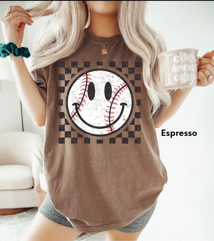 Comfort Colors Retro Baseball Mom Smiley Glove - Adult & Kids T-Shirts, Sweatshirts & Hoodies apparel design preview 1