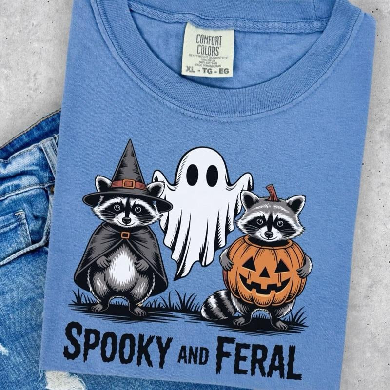 Comfort Colors Spooky Feral Funny Halloween Raccoon - Adult & Kids T-Shirts, Sweatshirts & Hoodies apparel design preview 1