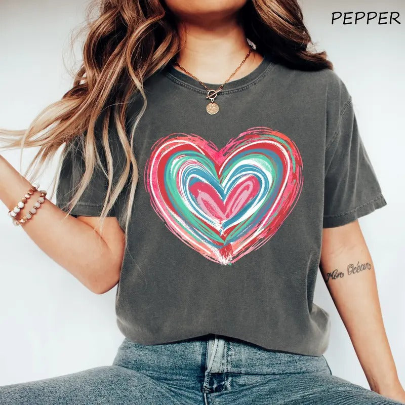 Comfort Colors Heart Brushstroke Coquette Valentine - Adult & Kids T-Shirts, Sweatshirts & Hoodies apparel design preview 1