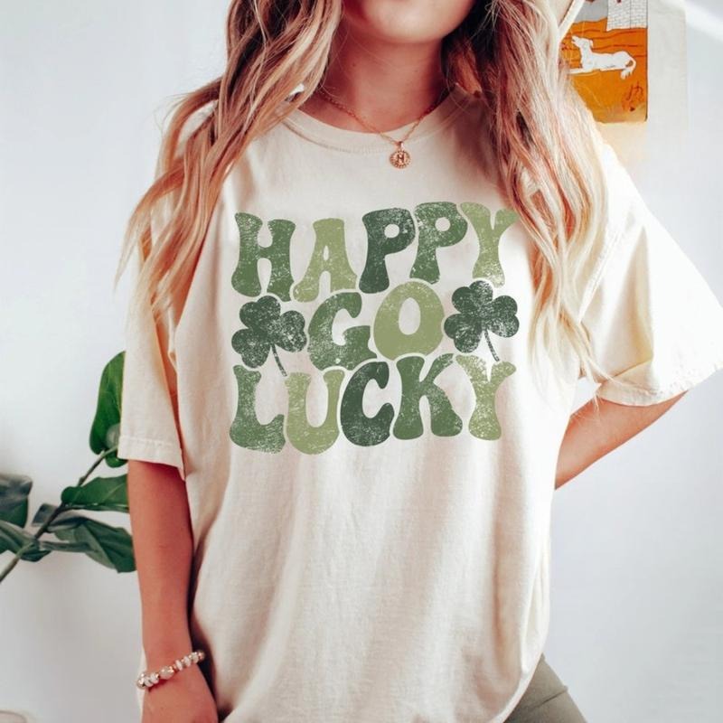 Comfort Colos Happy Go Lucky Retro St. Patrick'S Day - Adult & Kids T-Shirts, Sweatshirts & Hoodies apparel design preview 1