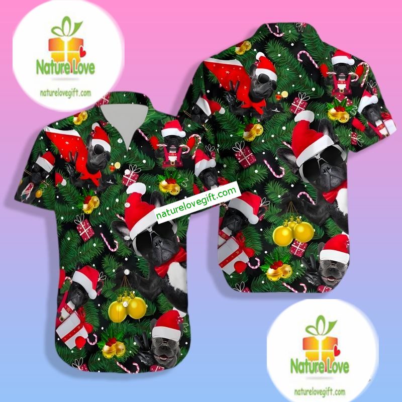 Cool French Bulldog Face Christmas Tree Green Nice - Adult & Kids T-Shirts, Sweatshirts & Hoodies apparel design preview 1
