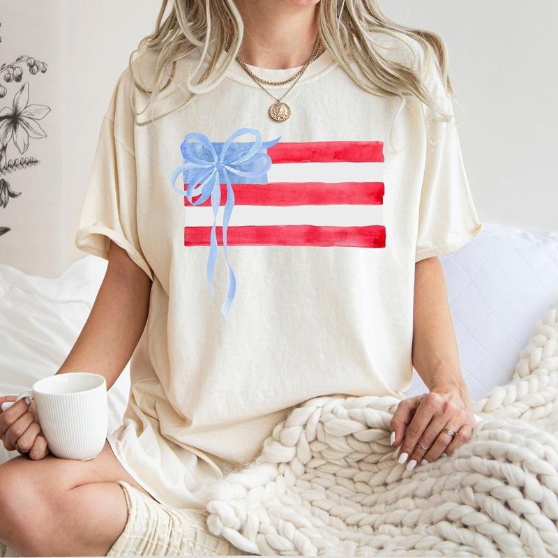 Coquette 4th July American Flag Retro Summer Bow - Adult & Kids T-Shirts, Sweatshirts & Hoodies apparel design preview 1