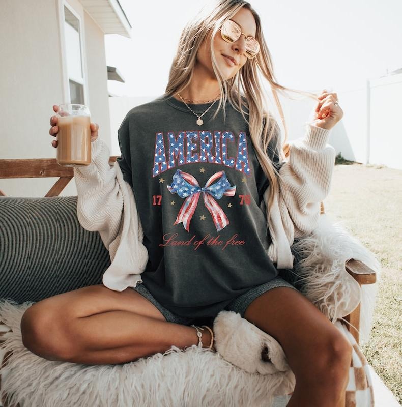 Coquette 4th July USA Summer Red White Blue America - Adult & Kids T-Shirts, Sweatshirts & Hoodies apparel design preview 1